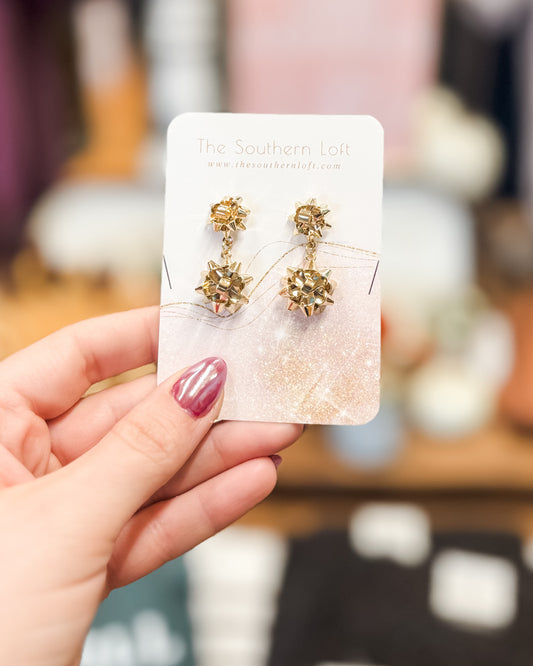Metal Gift Bow Drop Earrings