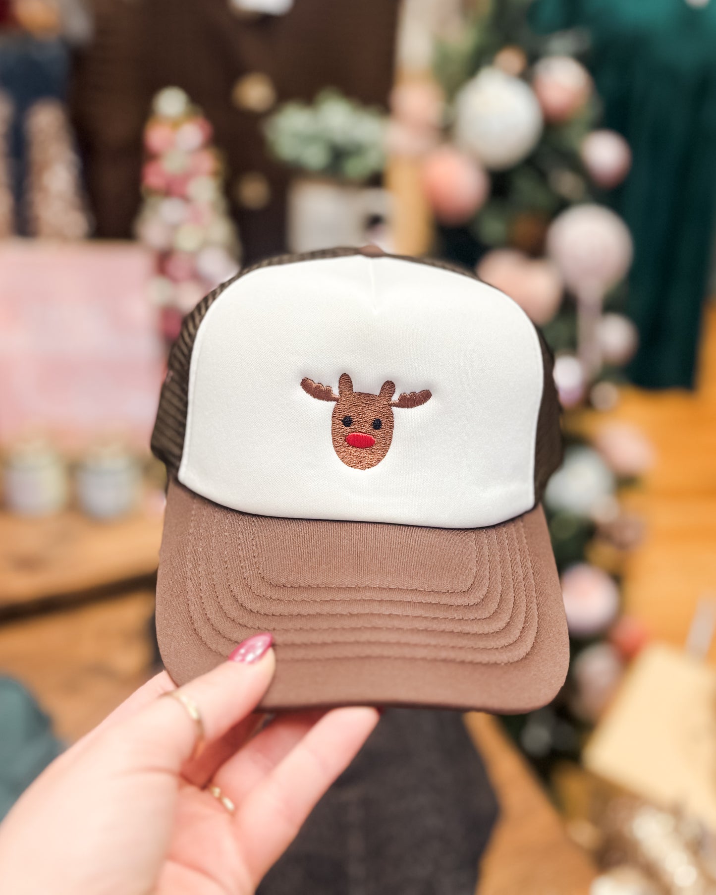 Reindeer Embroidered Trucker Hat