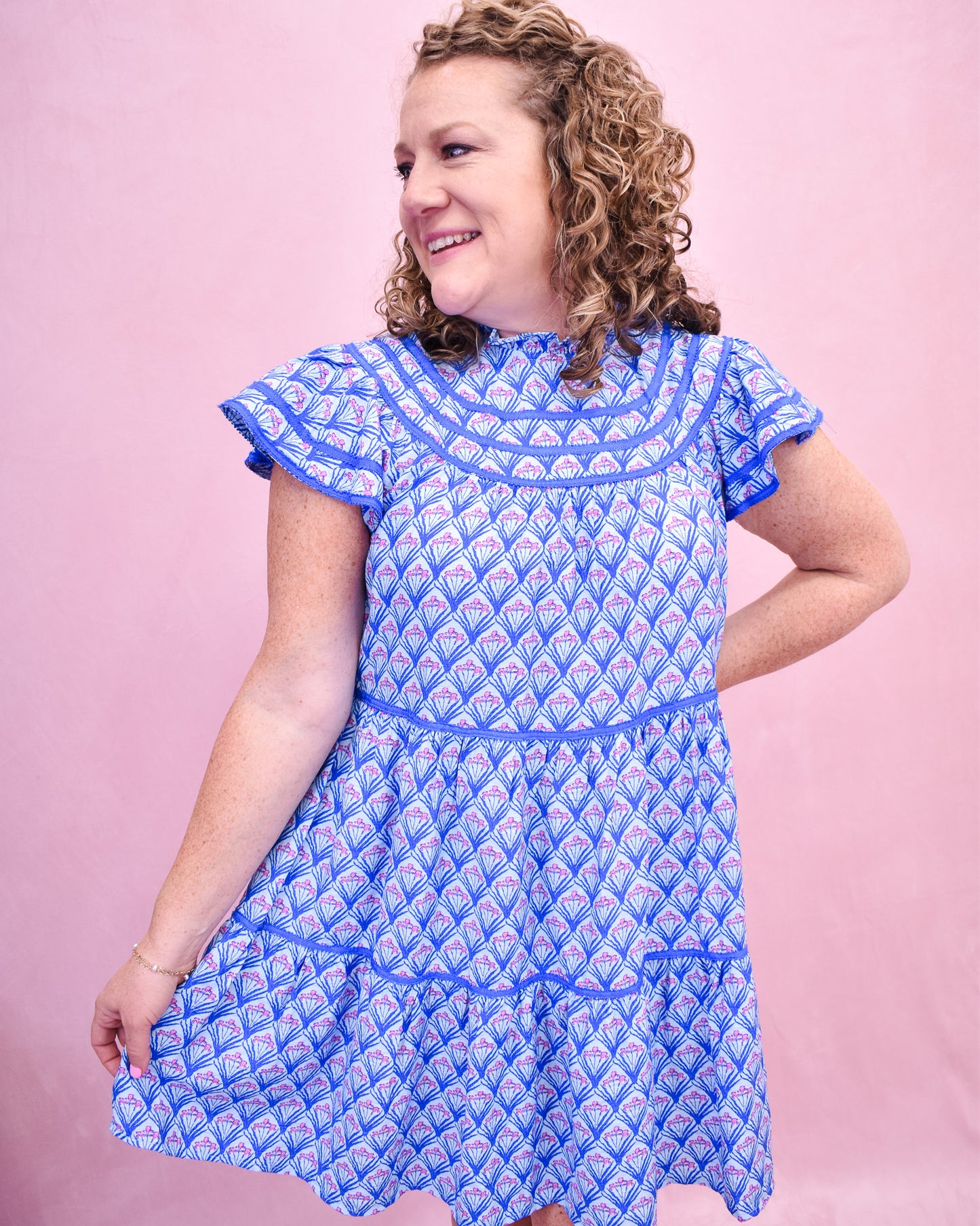 Ruffled Radiance Tiered Cap Sleeve Dress