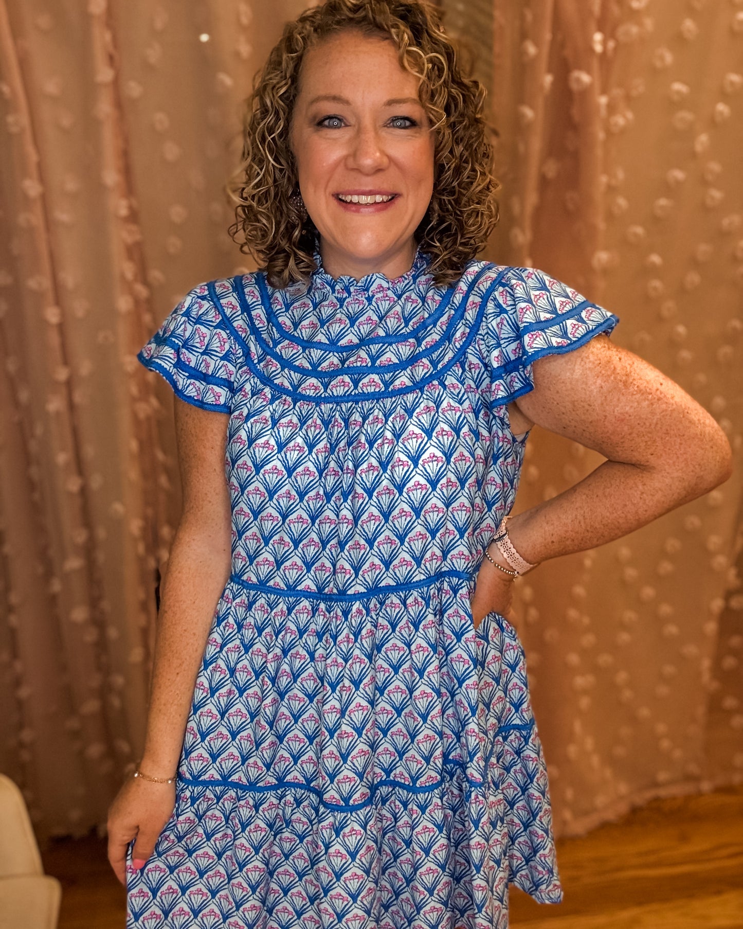 Ruffled Radiance Tiered Cap Sleeve Dress