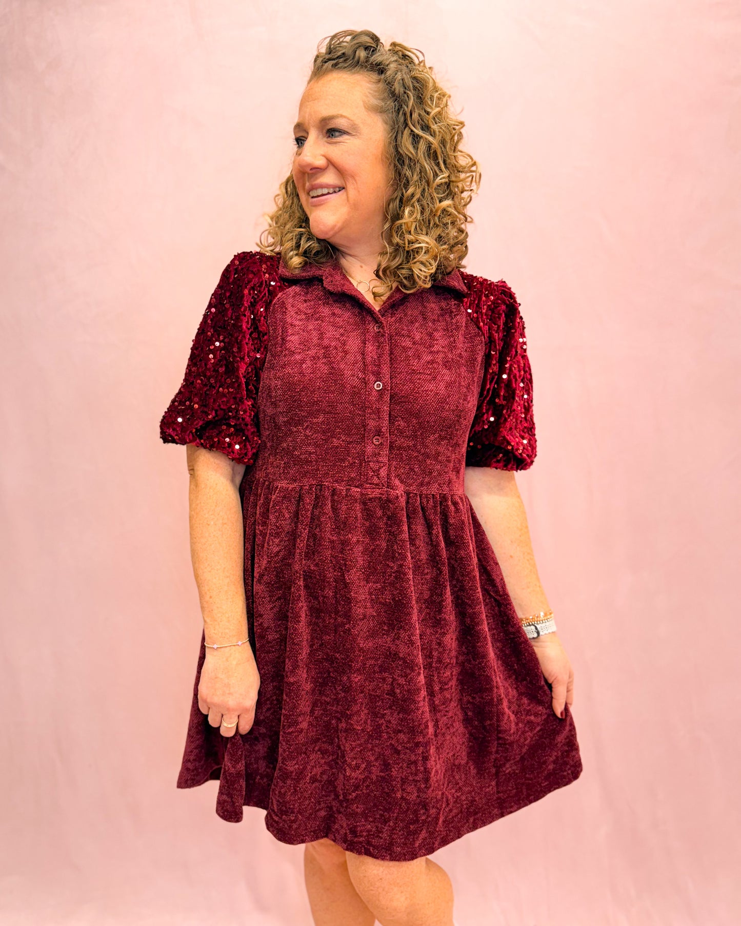 Shimmer Sleeve Sweetheart Dress