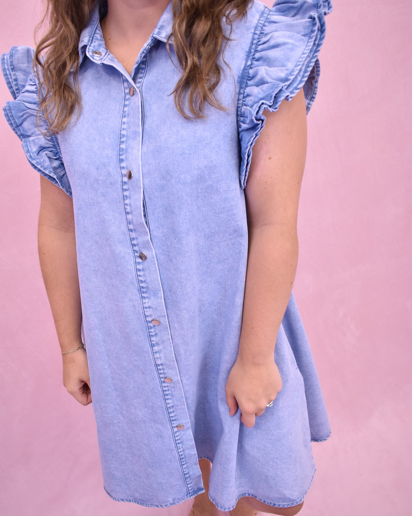 Simple Sway Ruffle Sleeve Denim Dress