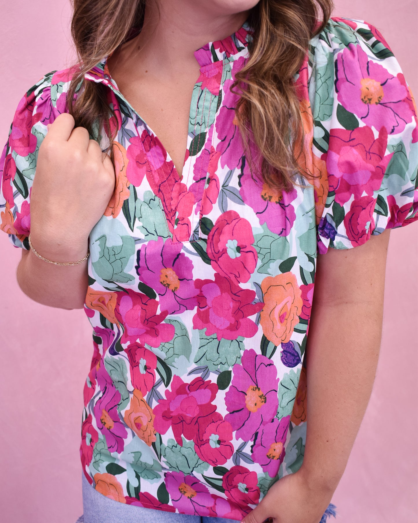 Through The Garden Puffed Sleeve Top
