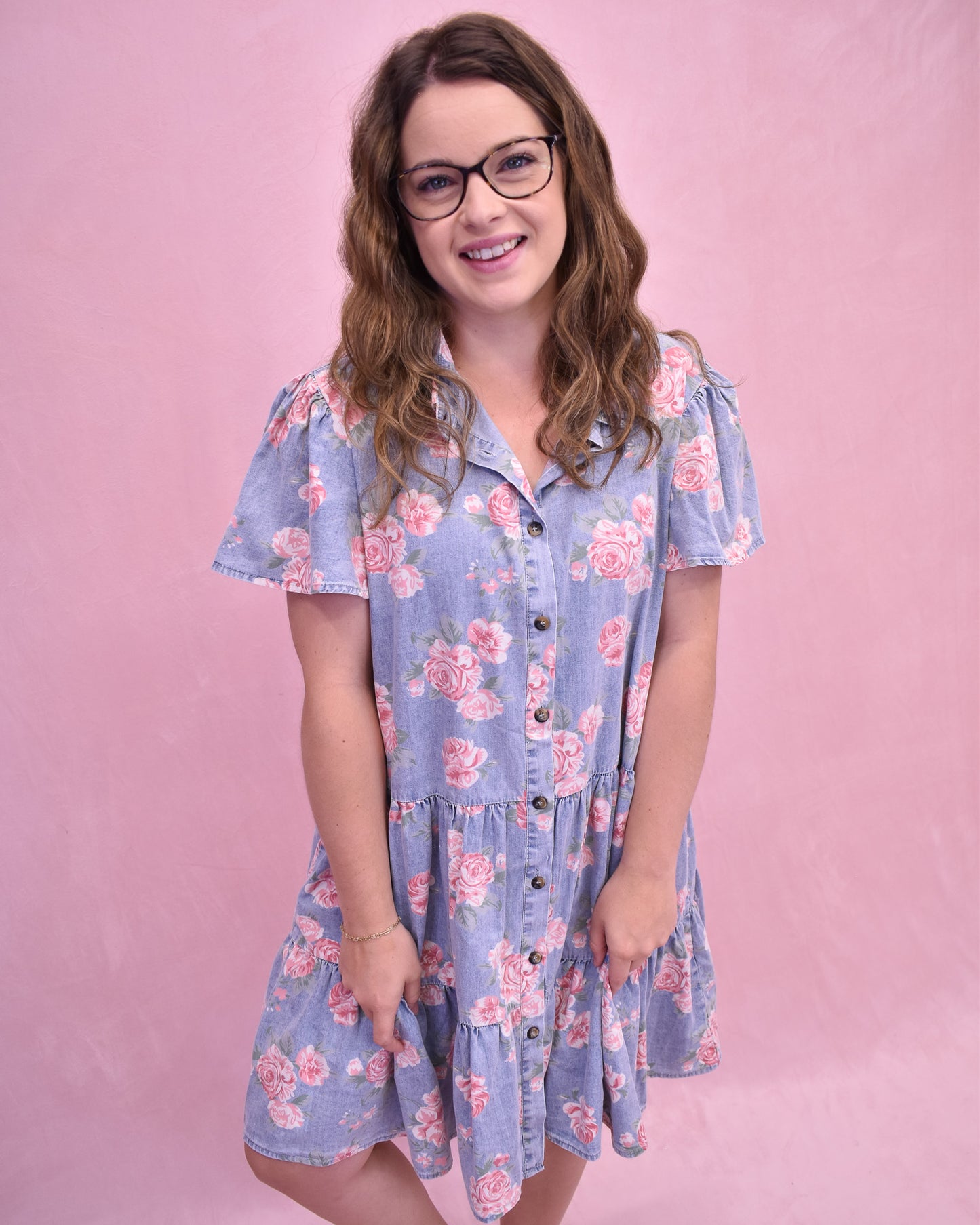 Vintage Blooms Floral Chambray Dress