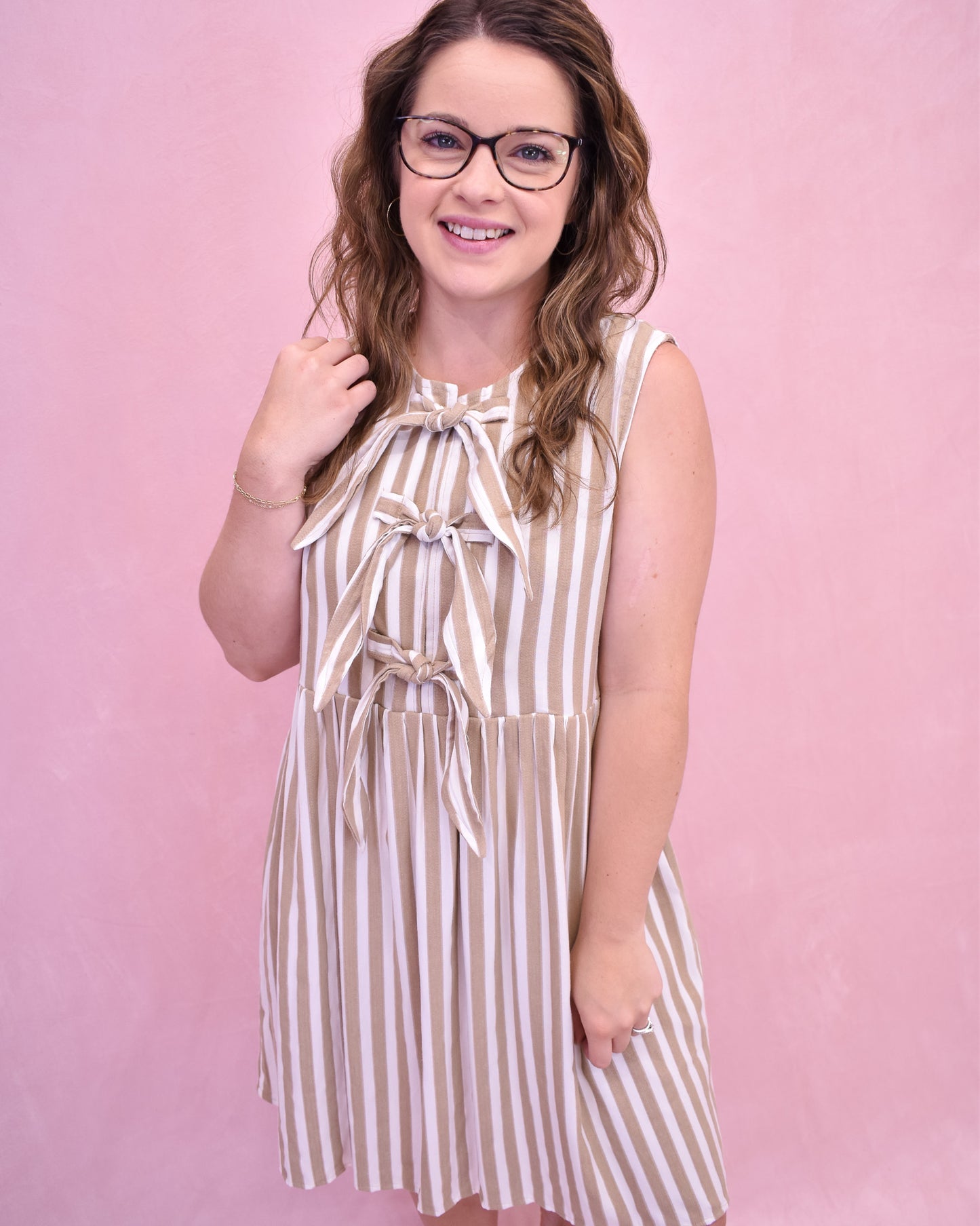 Warm Feelings Striped Bow Tie Mini Dress