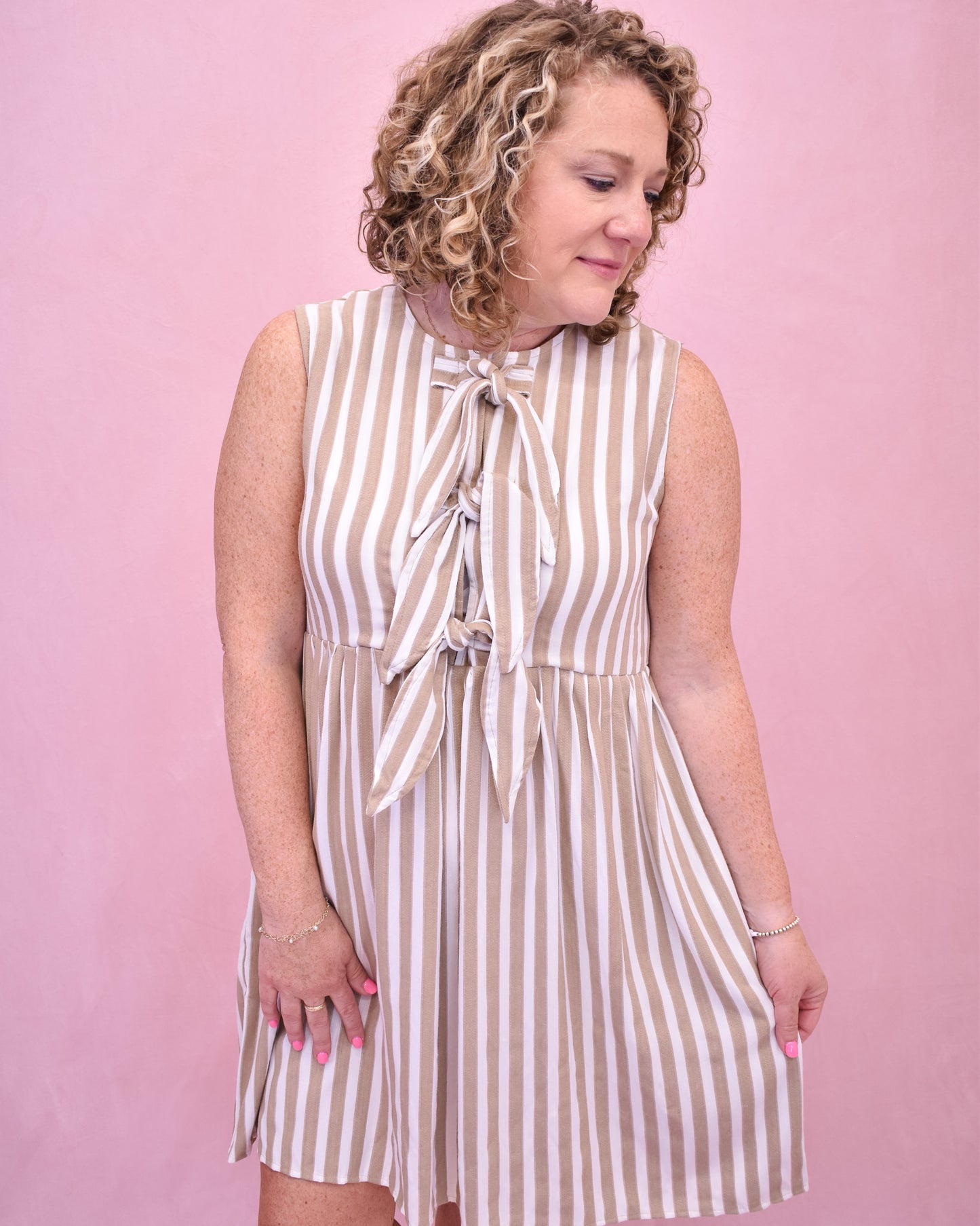 Warm Feelings Striped Bow Tie Mini Dress