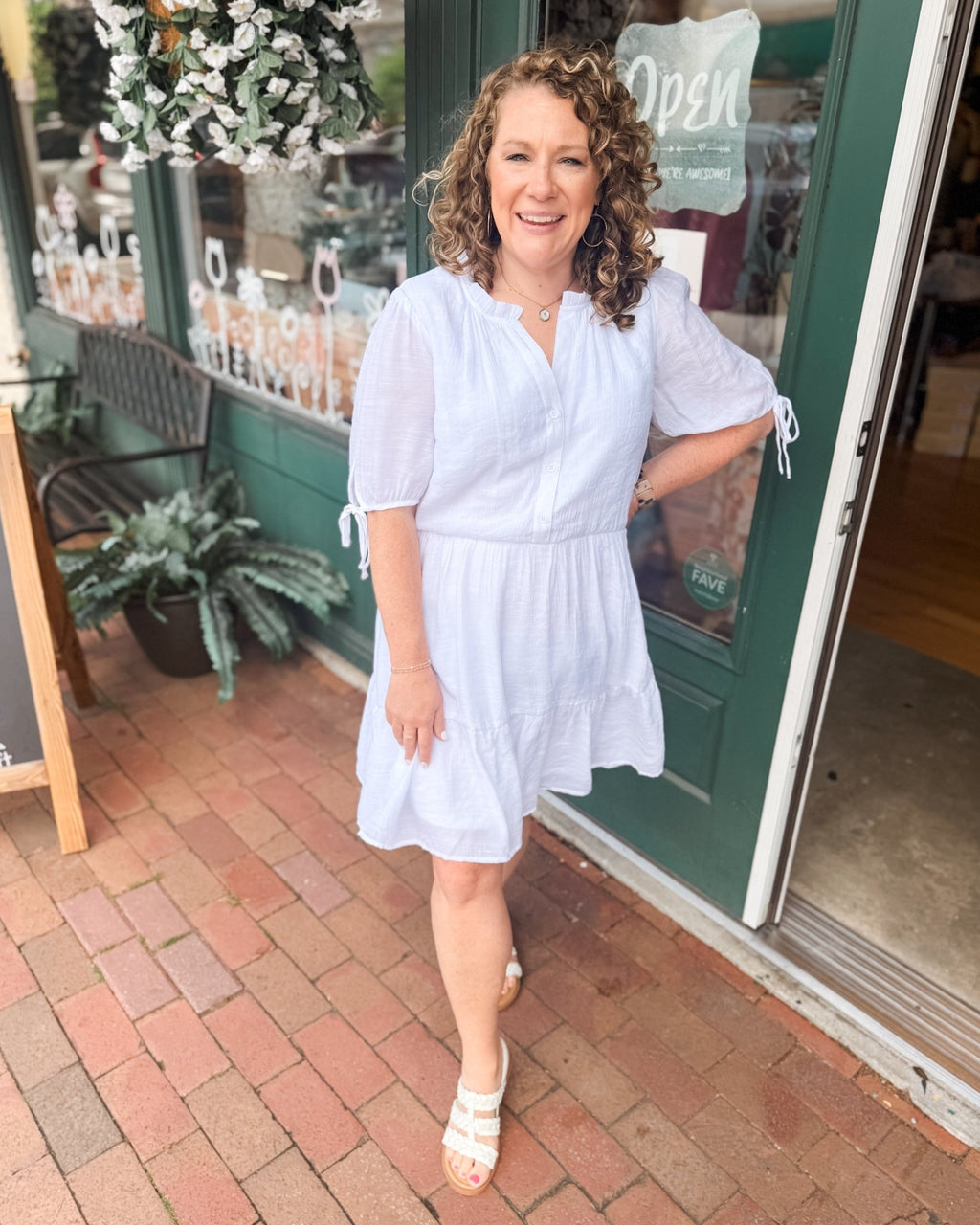 Easy Grace Linen Ruffle Neck Dress