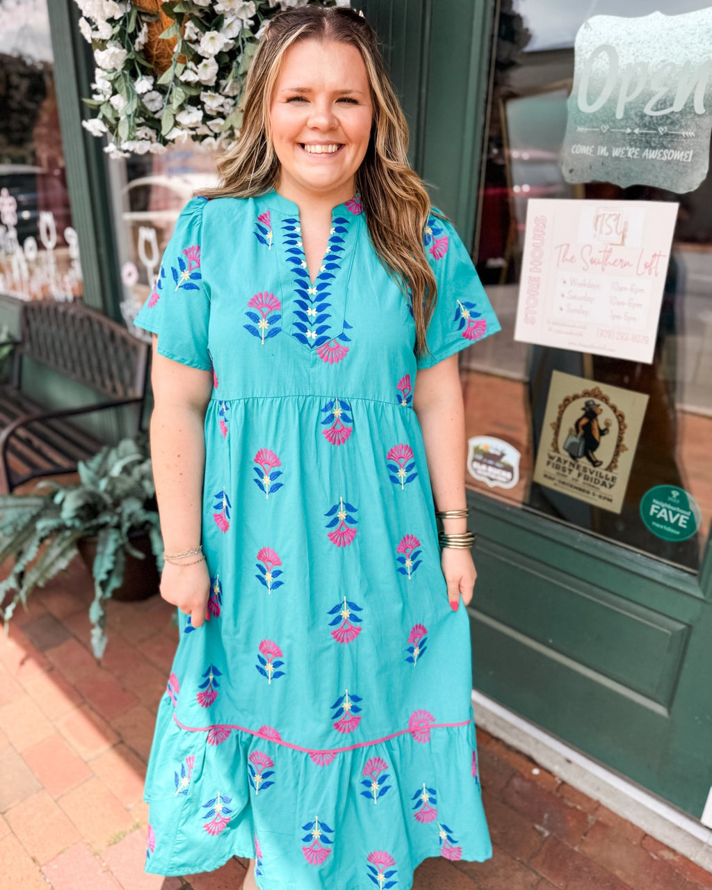 Floral Embroidered Tiered Midi Dress