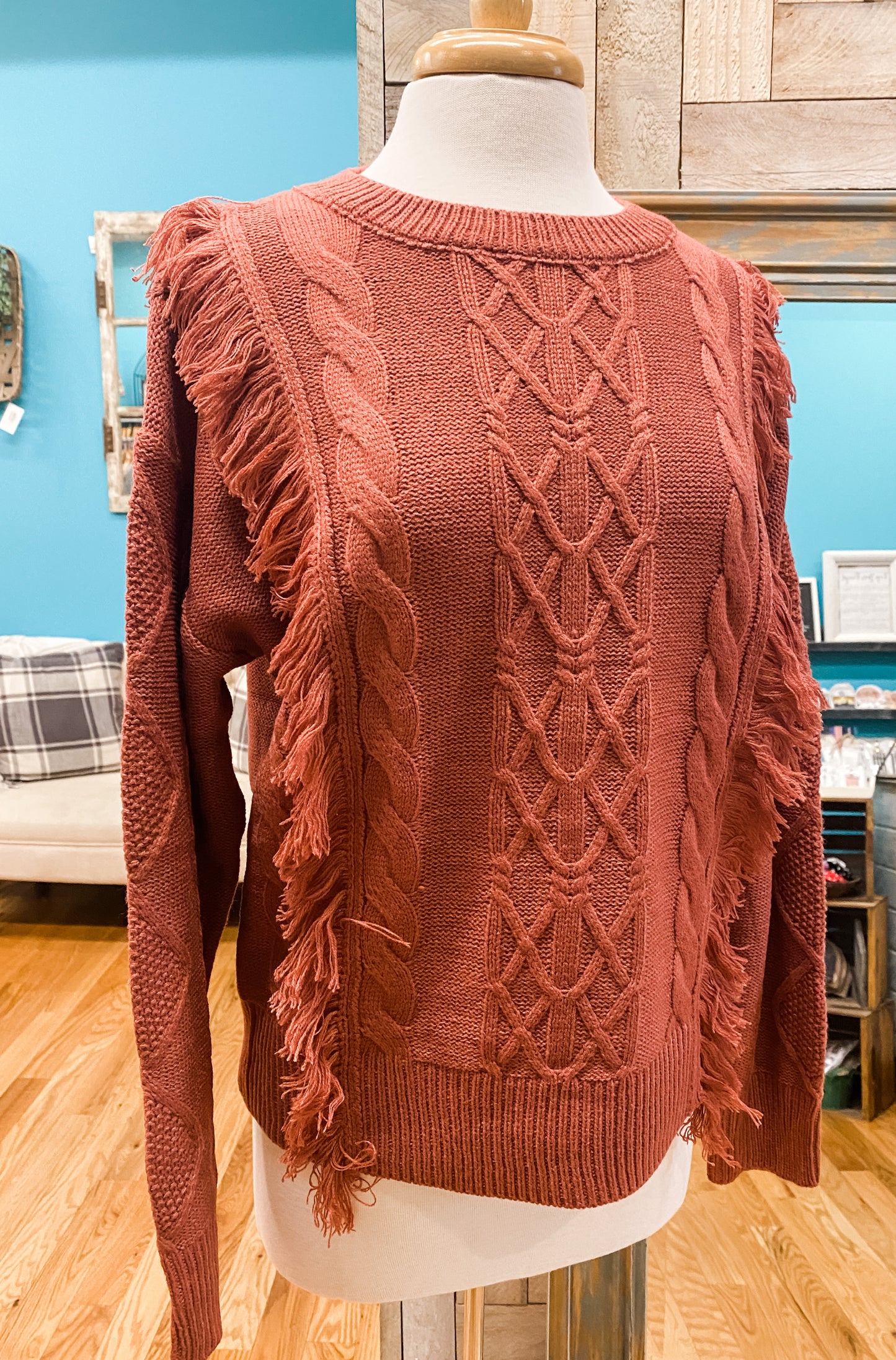Sweet Chestnut Fringe Sweater