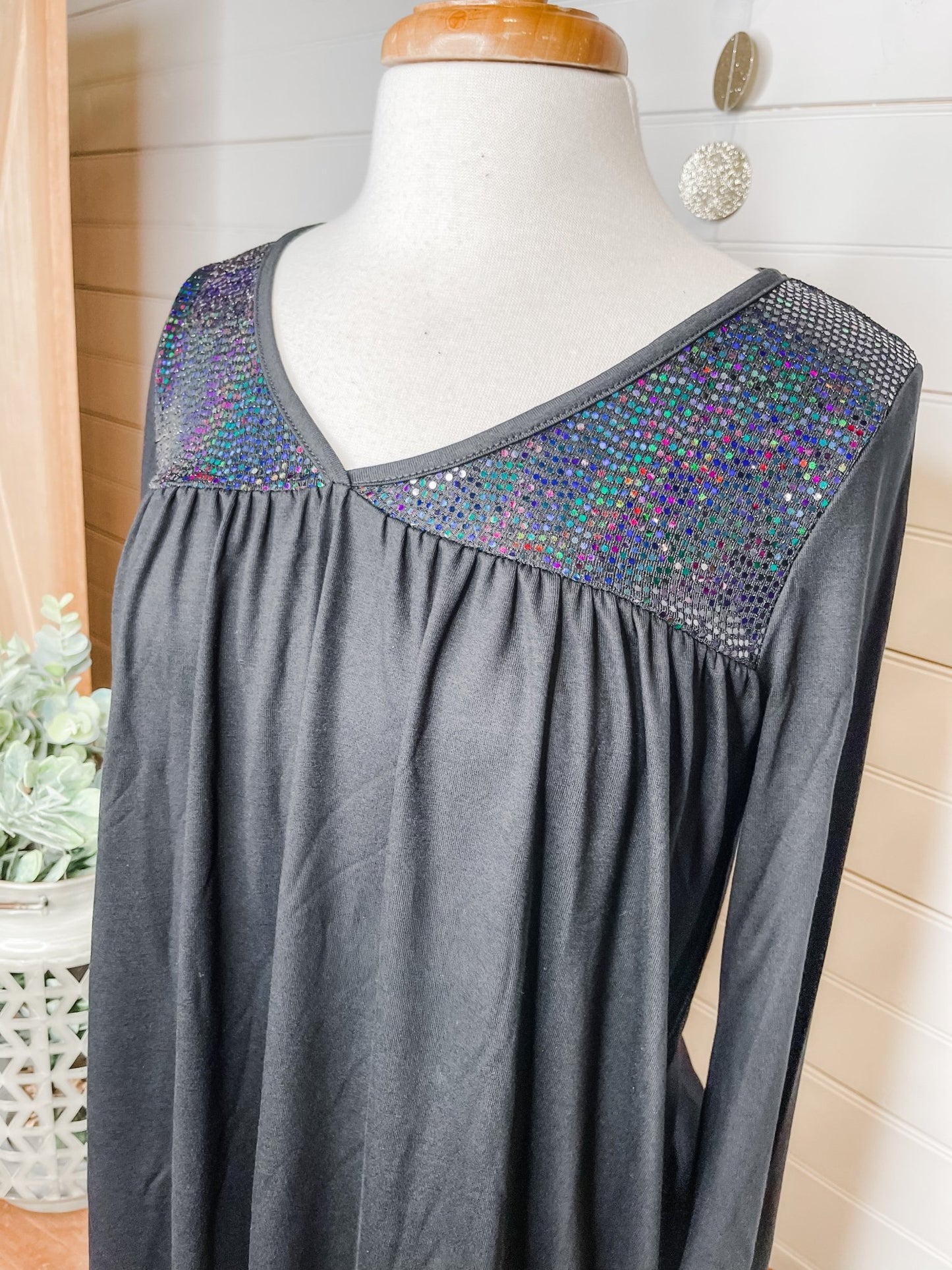 Sparkling Shoulders Long Sleeve Top - The Southern Loft