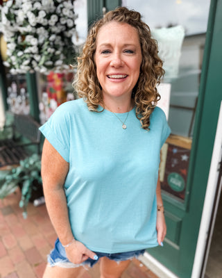 a heather teal basic top