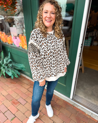 Casually Wild Cozy Leopard Print Waffle Knit Pullover