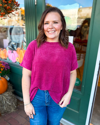 Chic & Chenille Cap Sleeve Sweater Top Cabernet 