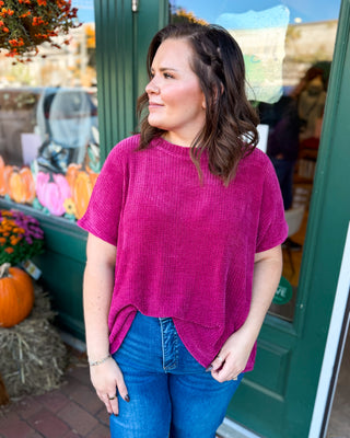 Chic & Chenille Cap Sleeve Sweater Top Cabernet 