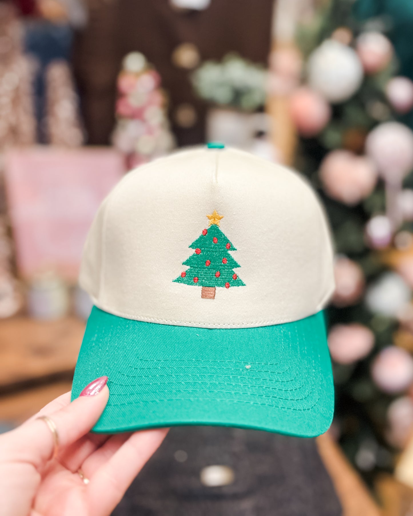 Christmas Tree Embroidery Canvas Hat