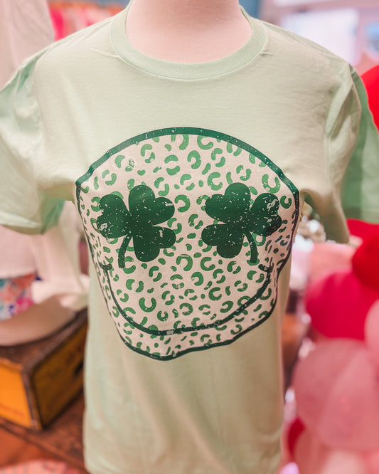 leopard happy face with shamrock eyes 