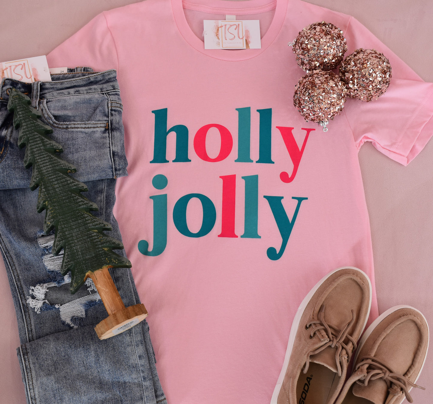 Pink Holly Jolly Graphic Tee