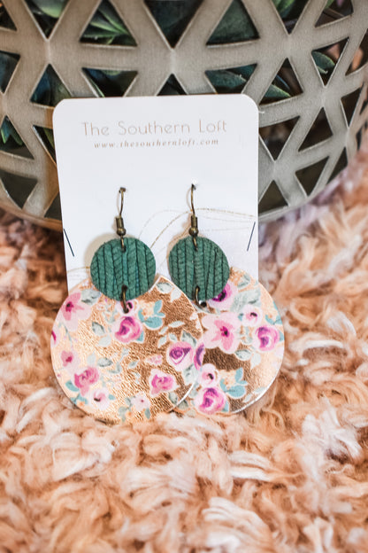 Emerald And Gold Floral Drop Earrings