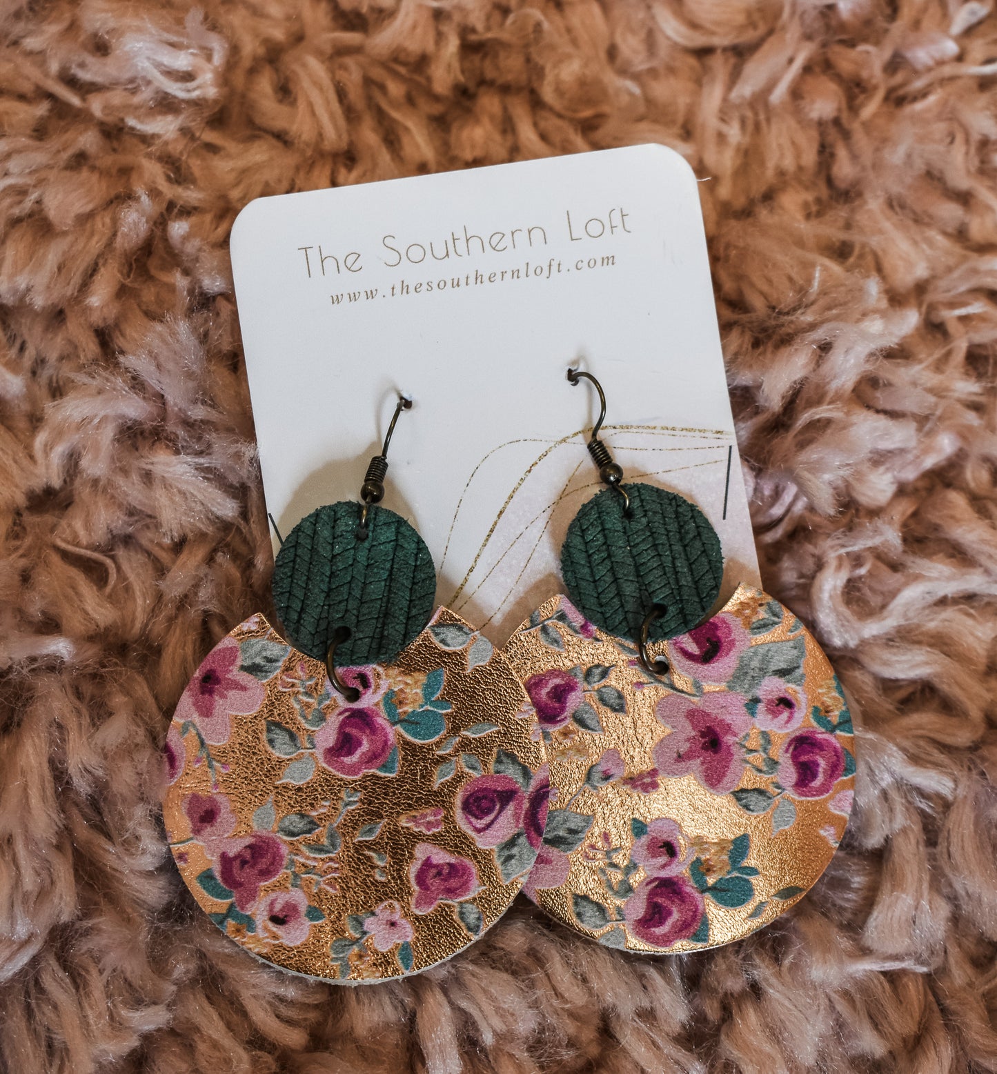 Emerald And Gold Floral Drop Earrings