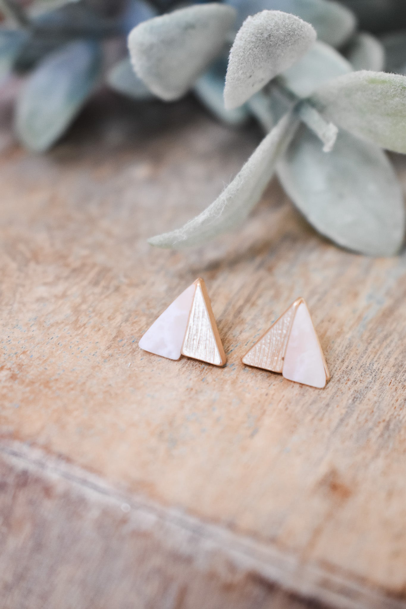 Half Stone Triangle Stud Earrings