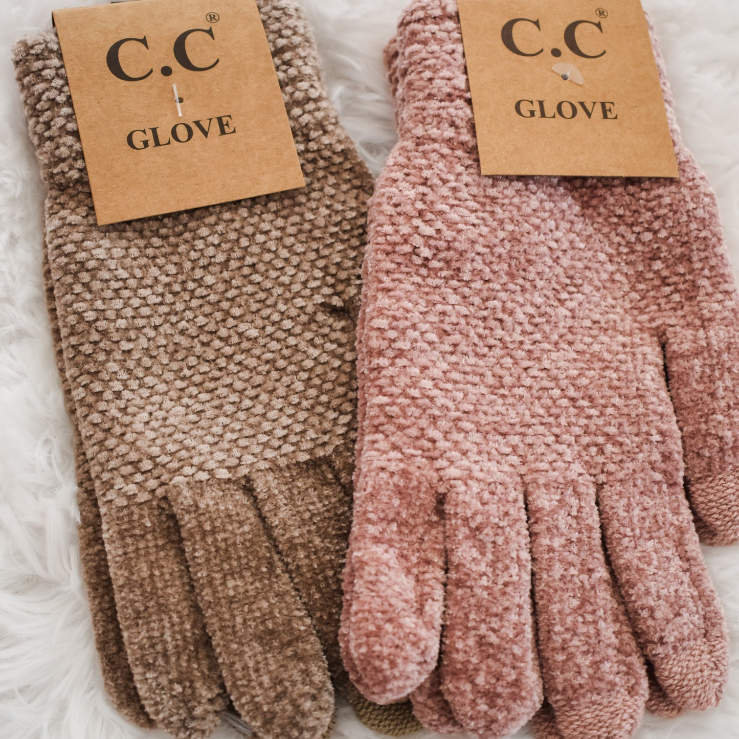 Chenille CC Beanie Smart Touch Gloves