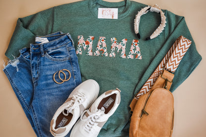 Mama Fall Floral Applique Pullover