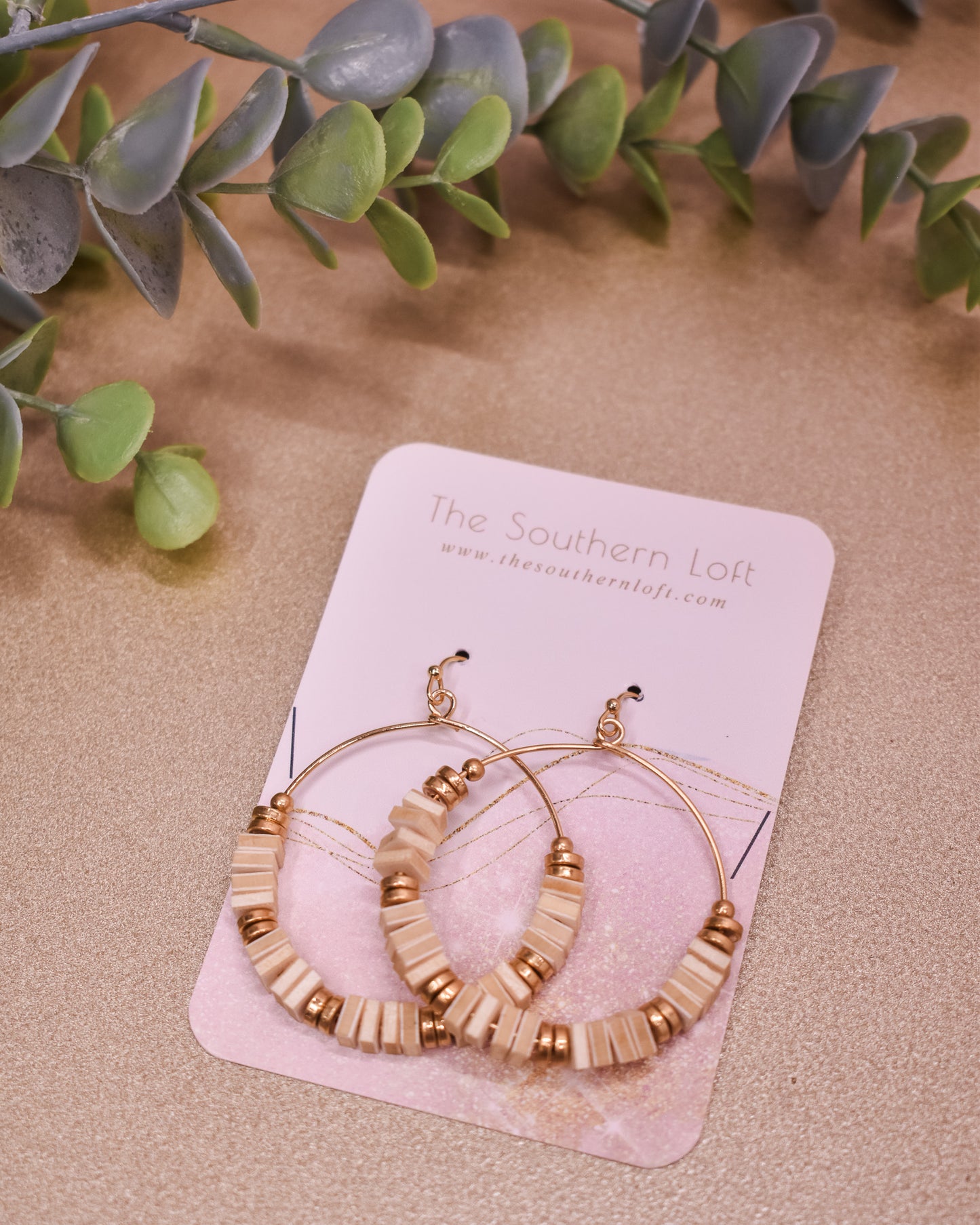 Wood Square Link Wire Earrings