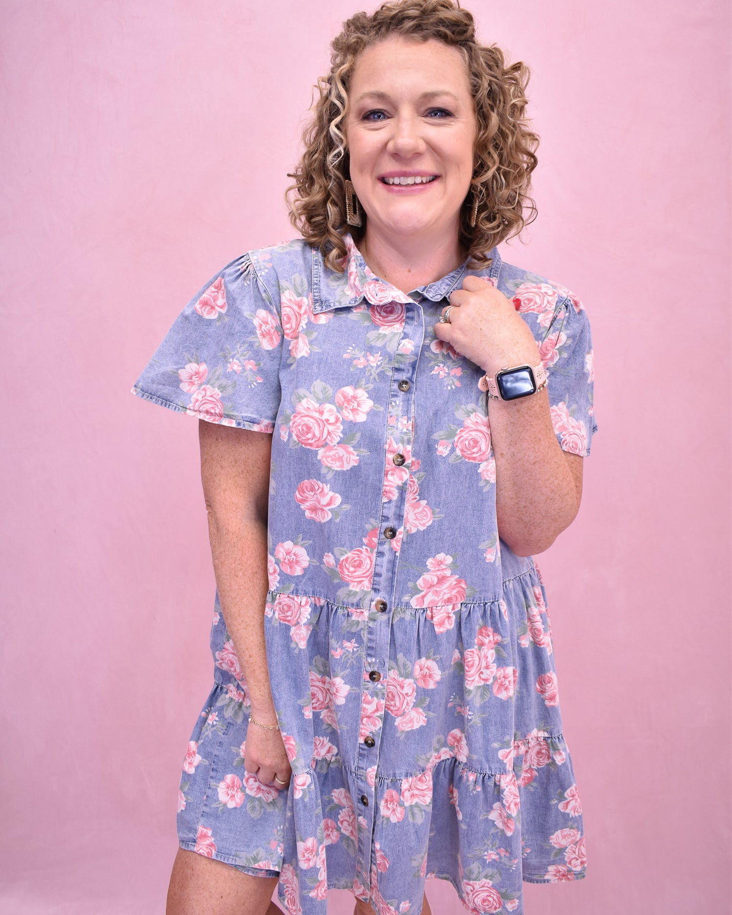 Vintage Blooms Floral Chambray Dress