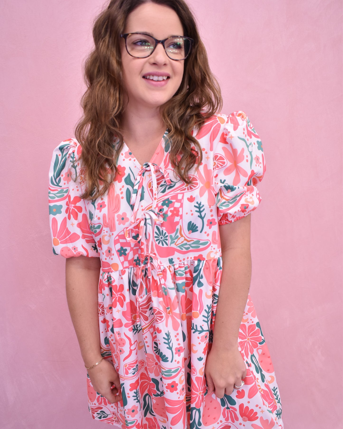 Lets Go Girls Bright Floral Western Dress