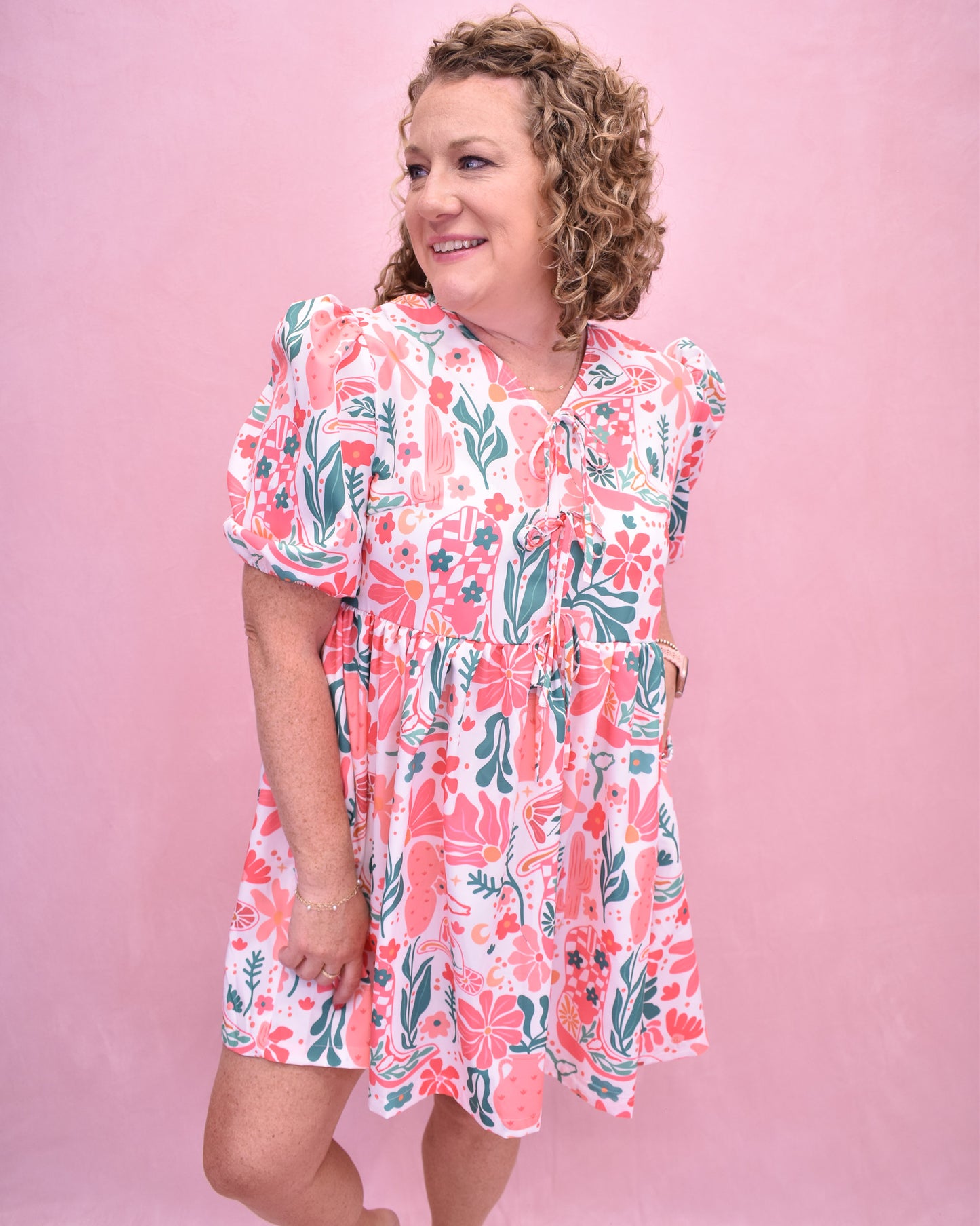 Lets Go Girls Bright Floral Western Dress