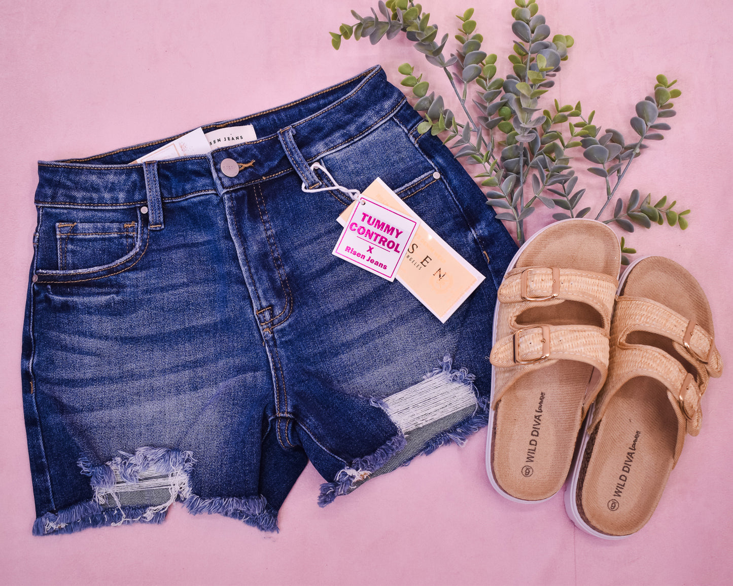 Risen Mid Rise - Fray Hem Denim Shorts