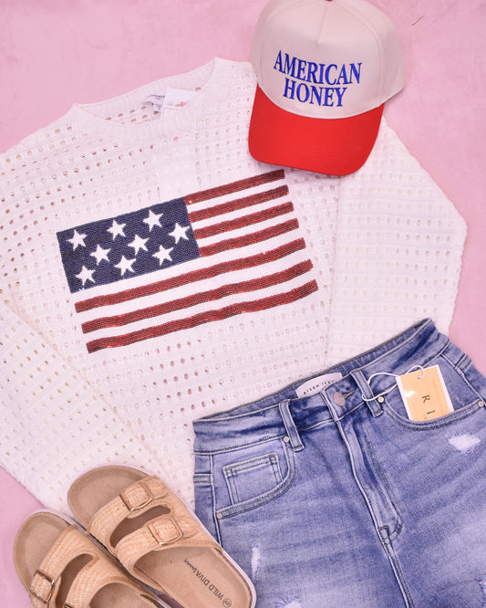 Sweet Americana Open Stitch Sweater