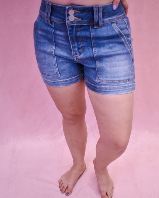 RISEN Patched Front Pocket Denim Shorts