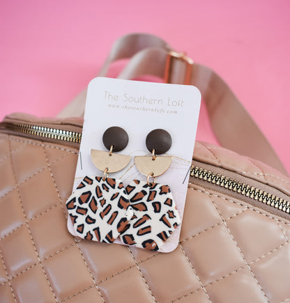 Animal Print Hexagon Clay Earrings