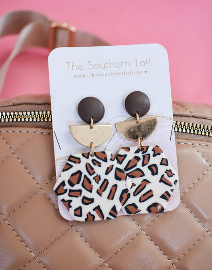 Animal Print Hexagon Clay Earrings