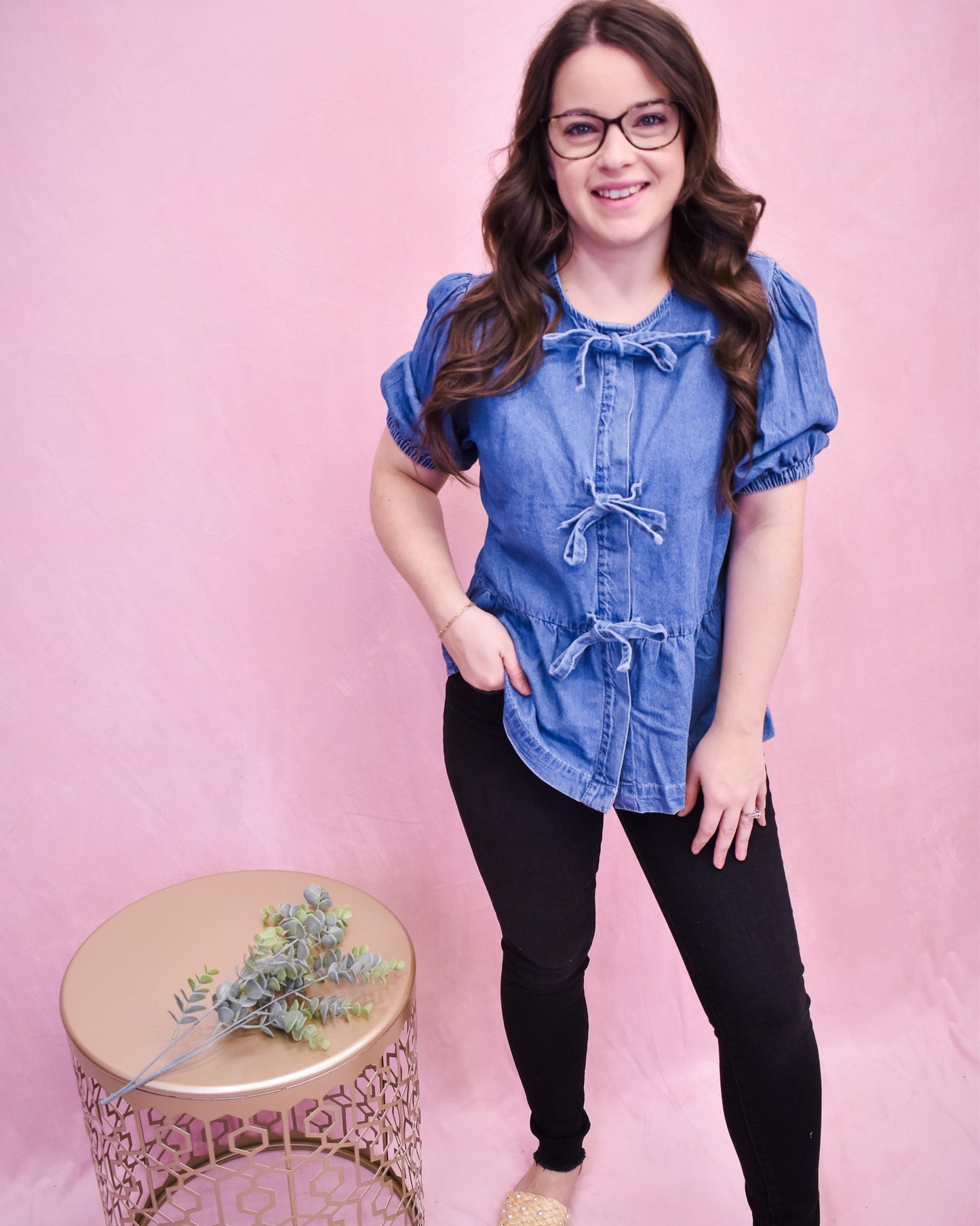 Sunday Brunch Tied Front Peplum Top