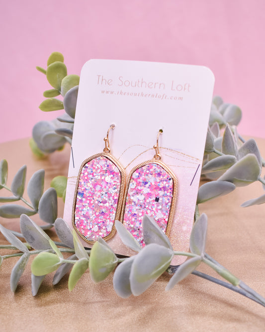 Long Glitter Hexagon Drop Earrings