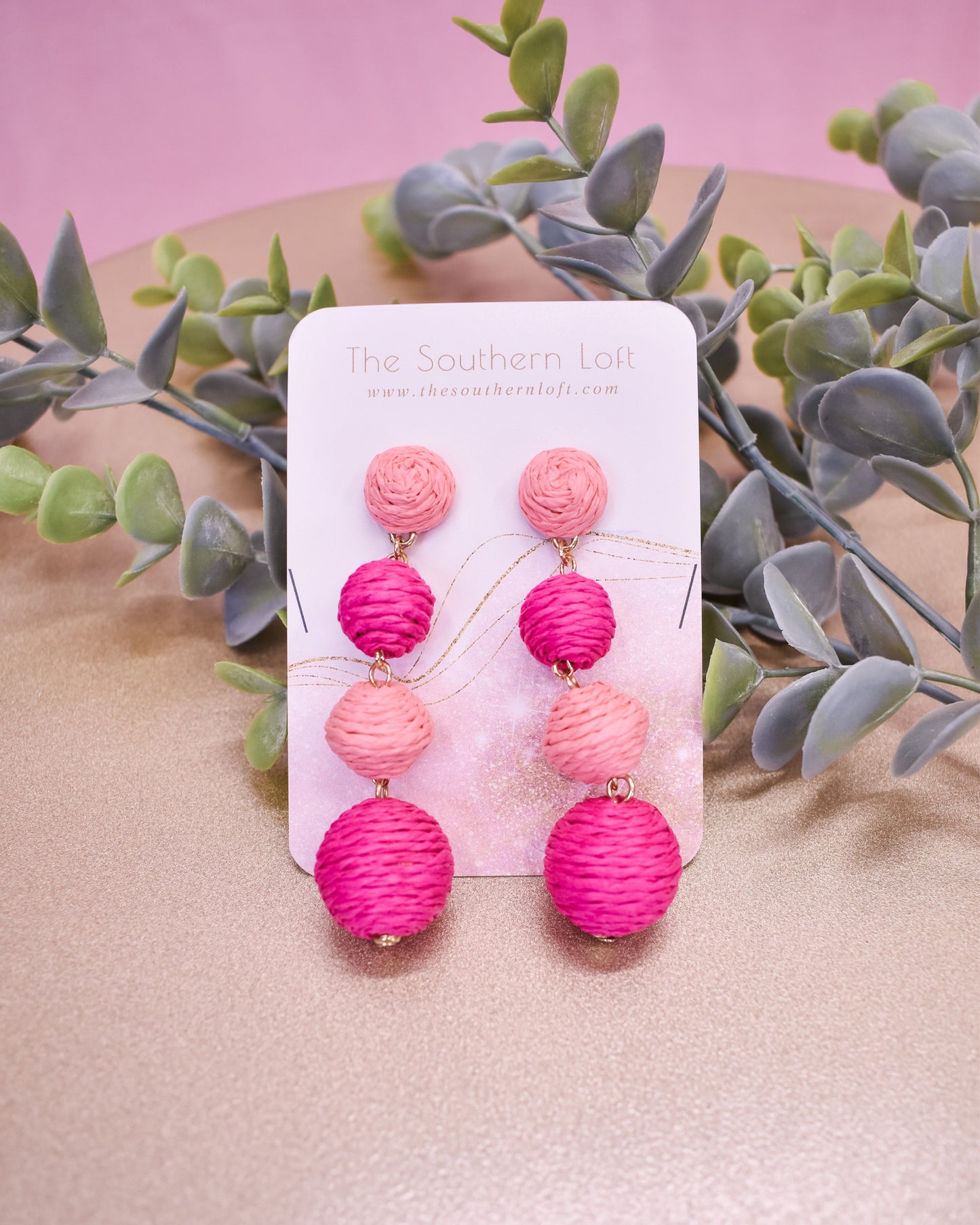 Raffia Wrapped Balls Post Drop Earrings