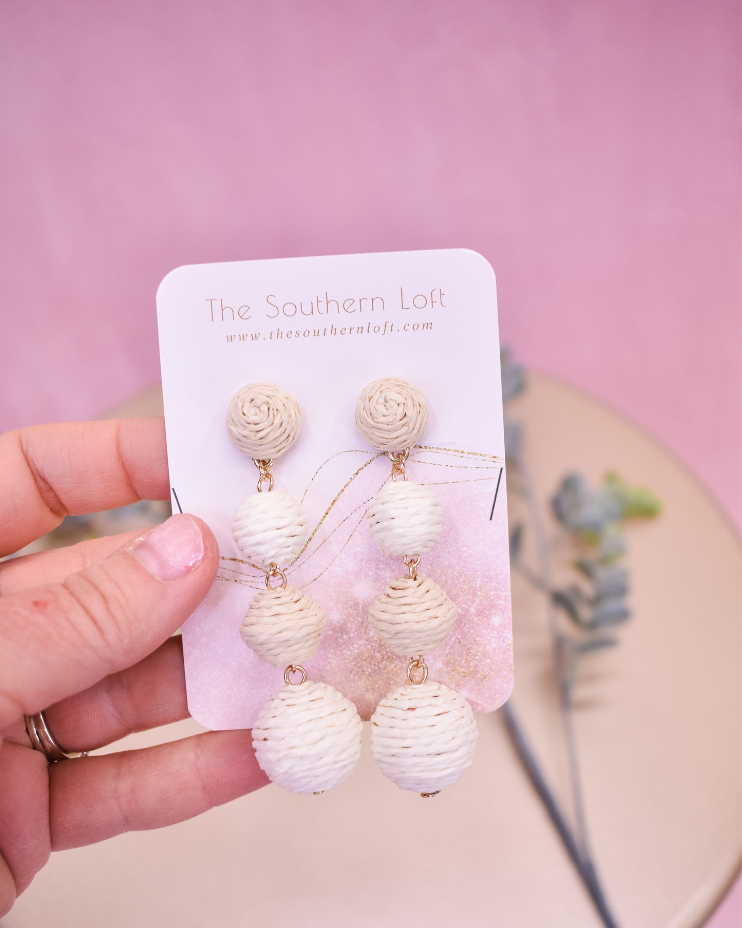 Raffia Wrapped Balls Post Drop Earrings