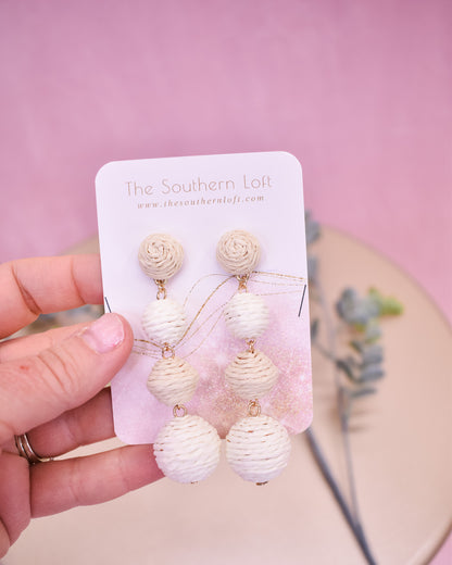 Raffia Wrapped Balls Post Drop Earrings