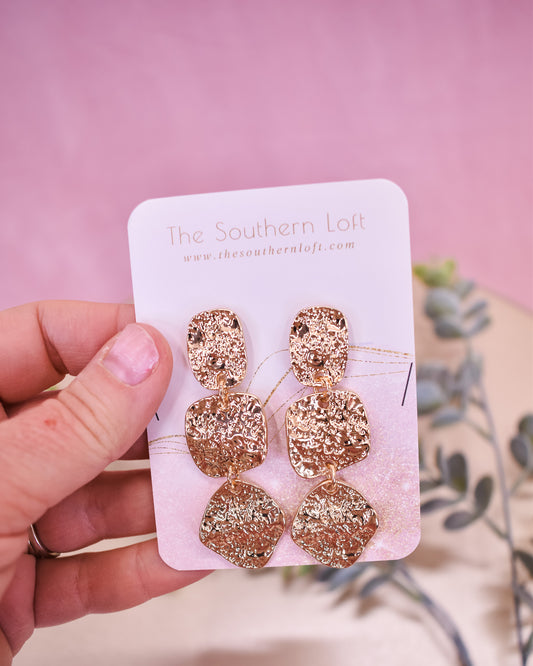 Textured Metal Geometric Post Drop Earrings