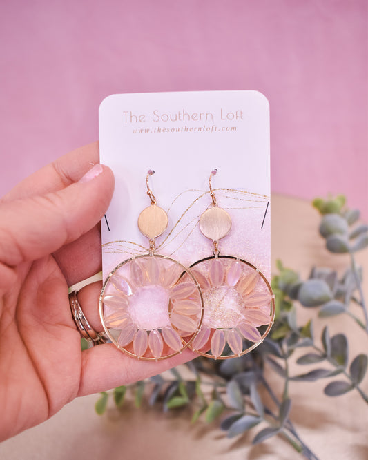 Iridescent Beaded Flower Petal Drop Earrings