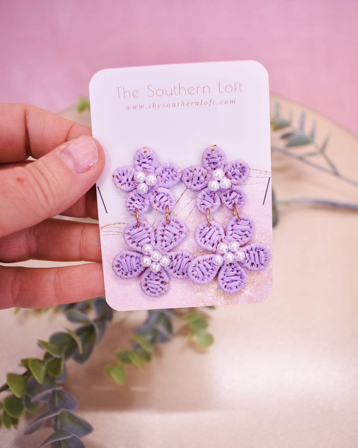 Linked Flower With Pearl Accent Drop Earrings
