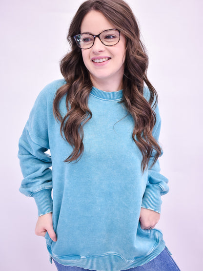 Change It Up Acid Wash Fleece Pullover