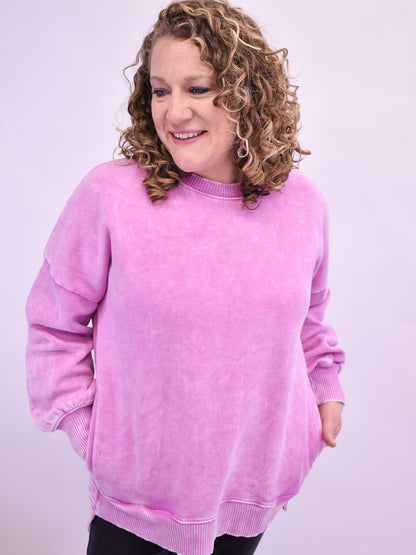 Change It Up Acid Wash Fleece Pullover