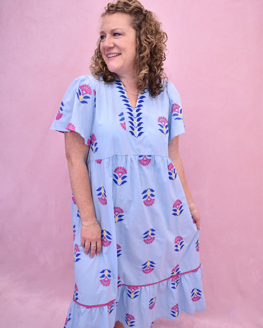Floral And Fantasy Embroidered Tiered Midi Dress