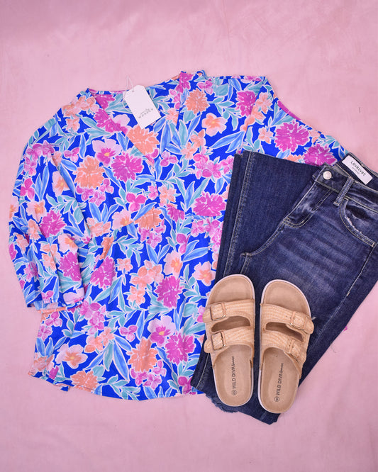 Garden City Floral Peplum Bell Sleeve Top