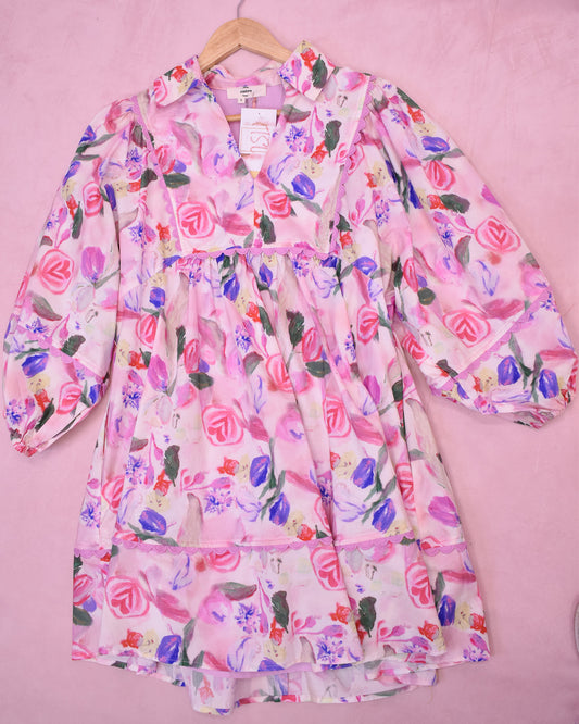 Faded Floral Watercolor Mini Dress