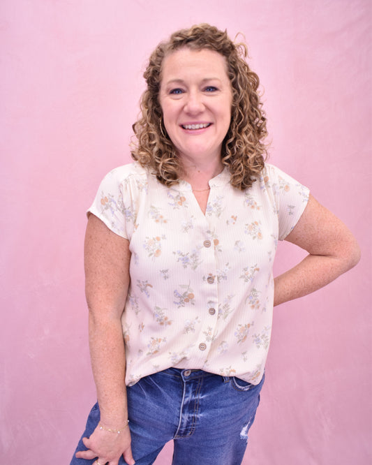 Petal And Pin Striped Vintage Floral Top