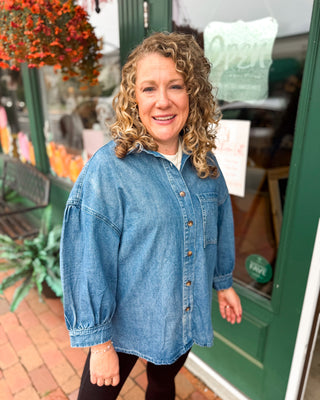 Easy Does It Three Quarter Sleeve Denim Button Down Shirt